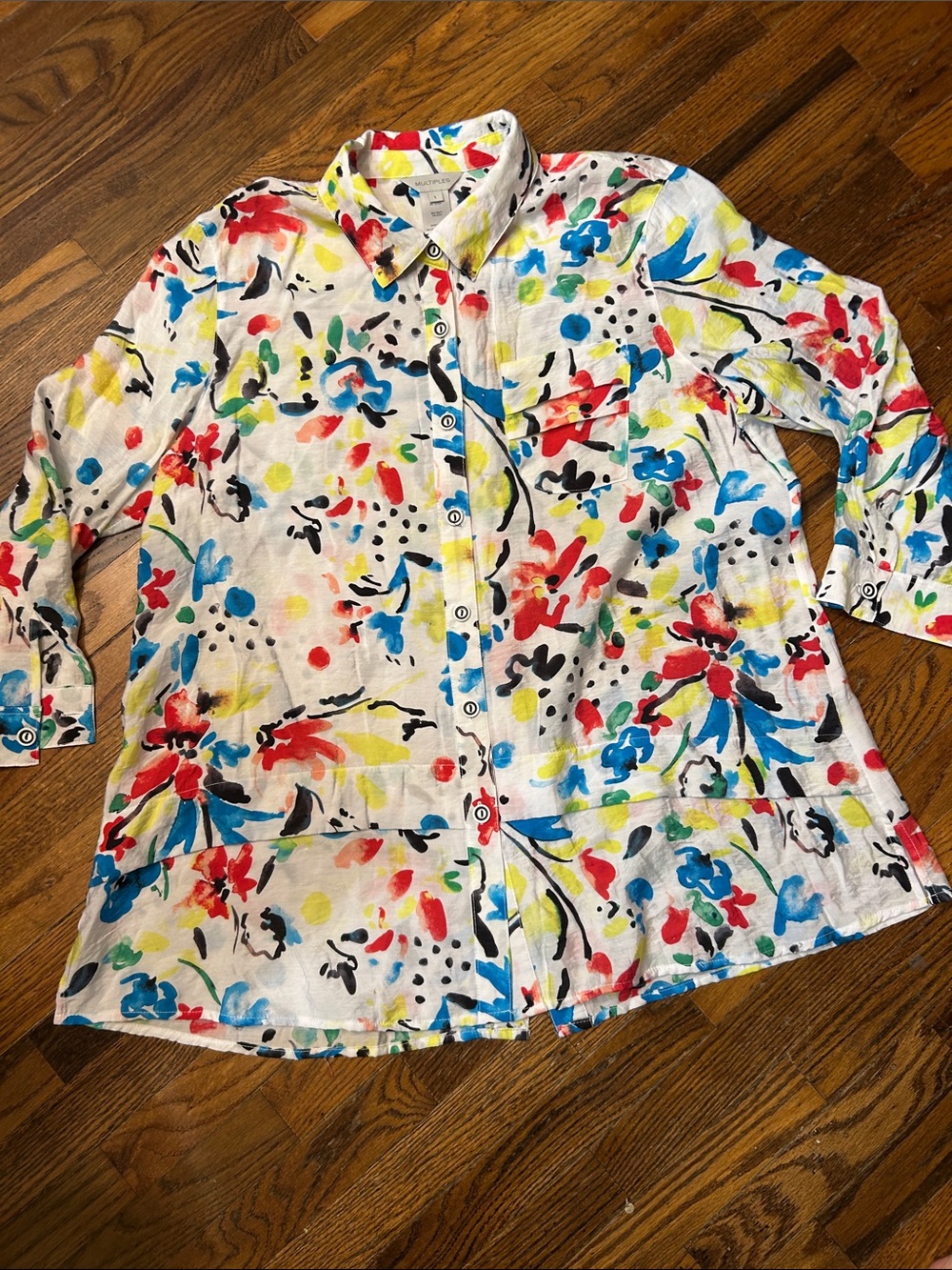 Multiples White Watercolor Floral Button-Down Shirt
